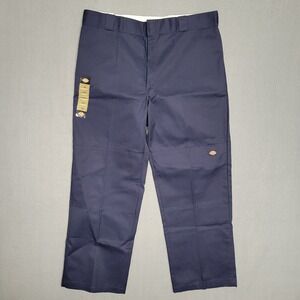 Dickies Mens 38x30 Navy Blue Loose Fit Straight Leg Twill Work Pants Reinforced